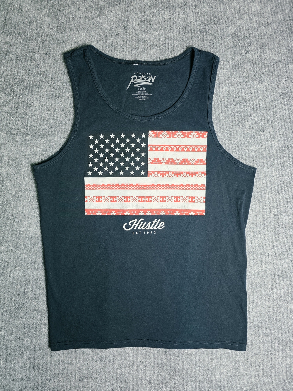 Popular Poison Men's Navy Graphic Tank Top with Flag Print